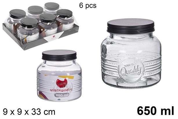 Pot en verre décoré avec couvercle en métal noir 650 ml