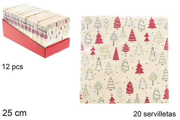 Pack 20 servilletas Navidad decorada árbol 3 capas 25 cm
