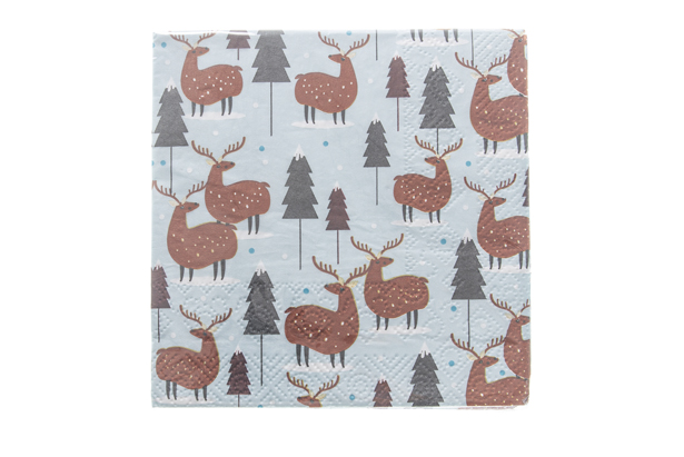 Pack 20 serviettes de Noël décorées de rennes 3 épaisseurs 25 cm
