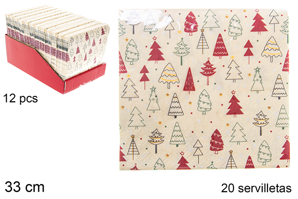 Pack 20 servilletas Navidad decorada árbol 3 capas 33 cm