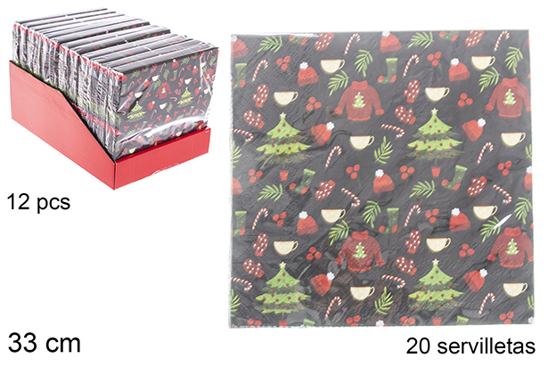 Pack 20 servilletas Navidad decorada árbol 3 capas 33 cm