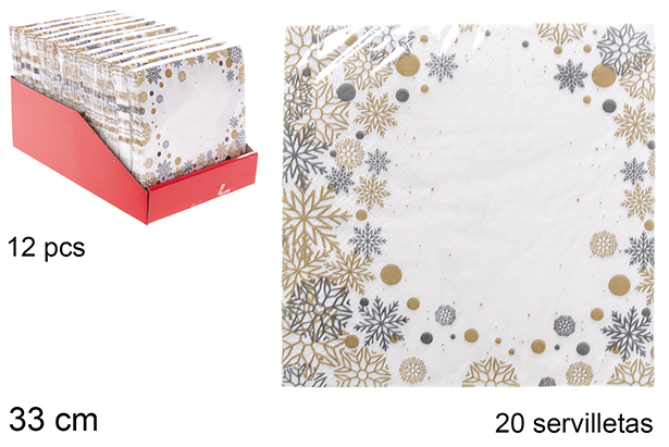 Pack 20 servilletas Navidad decorada flor 3 capas 33 cm