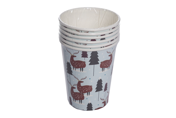 Pack 6 vasos papel decorado reno Navidad 260 ml