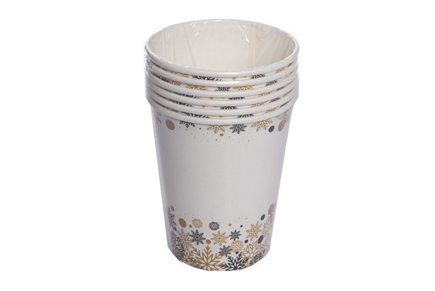 Pack 6 gobelets en papier décorés de fleurs de Noël 260 ml
