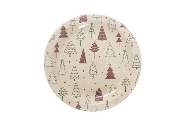 Pack 6 piatti di carta decorati con albero di Natale 18 cm