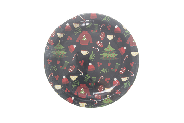 Pack 6 paper plates decorated with Christmas tree 18 cm