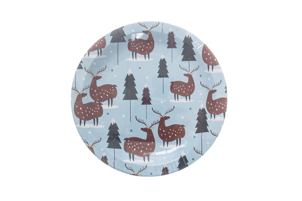 Pack 6 pratos de papel decorados com renas de Natal 18 cm