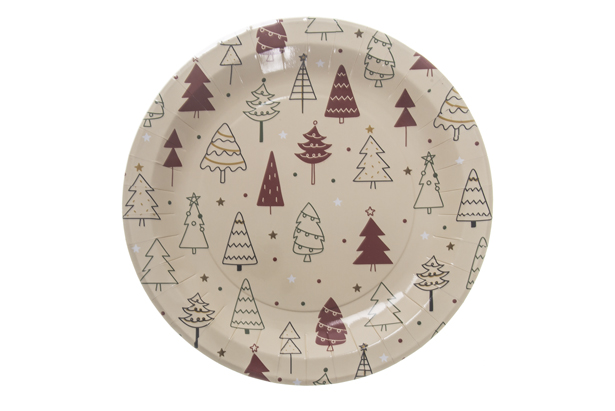 Pack 6 platos papel decorado árbol Navidad 23 cm