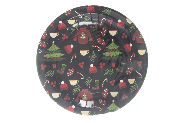 Pack 6 piatti di carta decorati con albero di Natale 23 cm