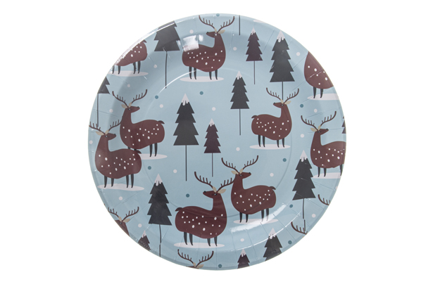 Pack 6 piatti di carta decorati con renne natalizie 23 cm