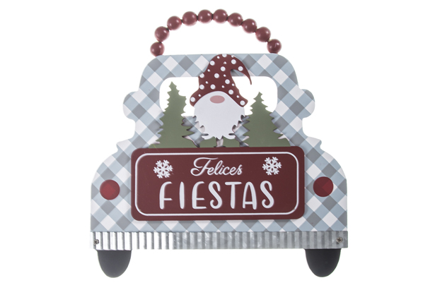 Colgante madera coche con Papa Noel Navidad 26x23 cm