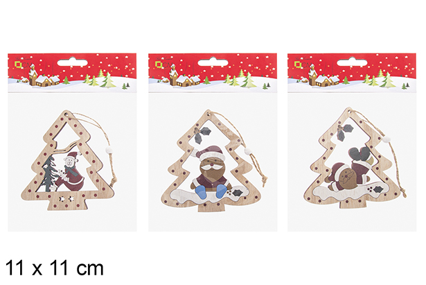 [119957] Assorted Christmas Tree wooden pendant 11x11 cm