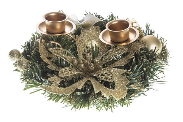 Double candle holder crown decorated gold 20 cm