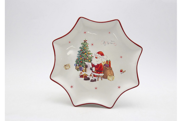 Bandeja de cerâmica em formato de estrela de Natal decorada com Papai Noel 30,5 cm