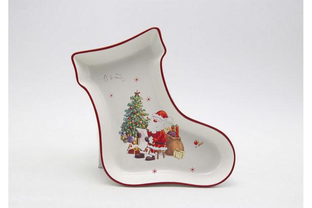 Ceramic Christmas boot shaped tray decorated with Santa Claus 25,5x19,5 cm
