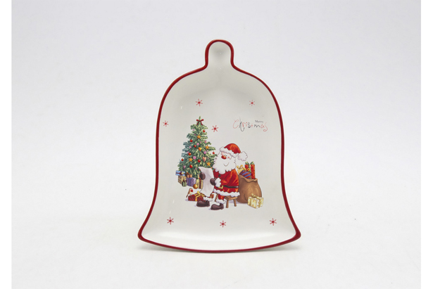 Plateau en céramique en forme de cloche de Noël décoré du Père Noël 20 cm
