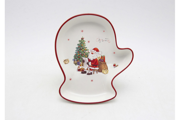 Christmas glove shaped ceramic tray decorated with Santa Claus 20 cm