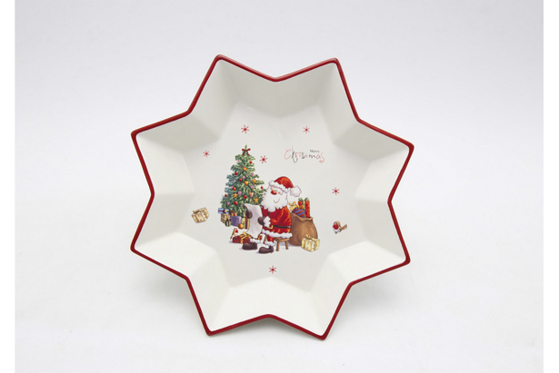 Christmas star shaped ceramic tray decorated with Santa Claus 27 cm