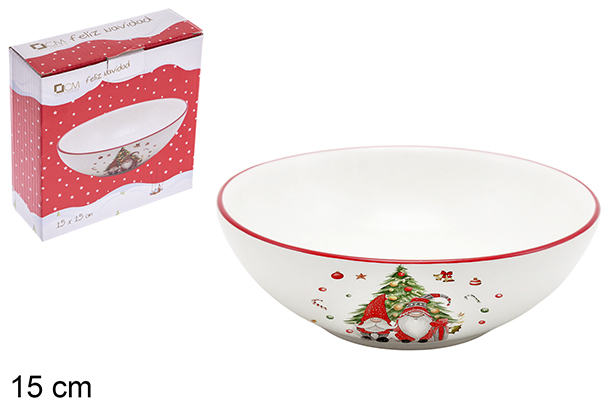 [120139] Bol de Noël en céramique décoré elfe 15 cm
