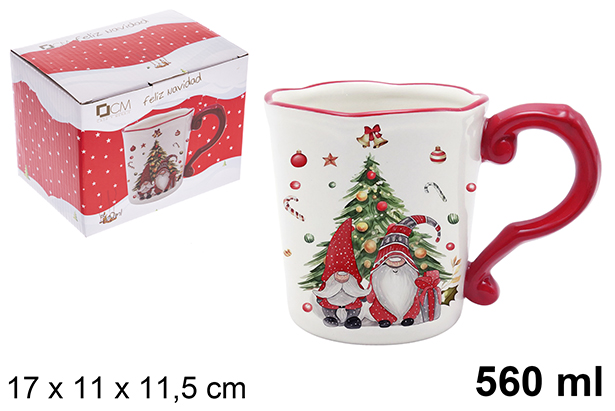 [120149] Tazza natalizia in ceramica decorata elfo 560 ml