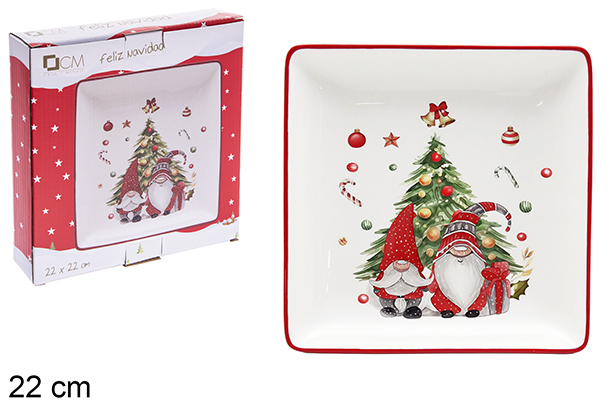 [120181] Bandeja de cerâmica quadrada de Natal 22 cm