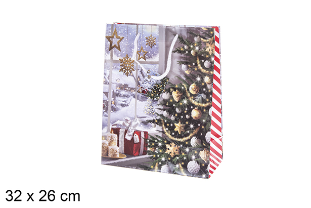 Borsa natalizia decorata con renne 32x26 cm