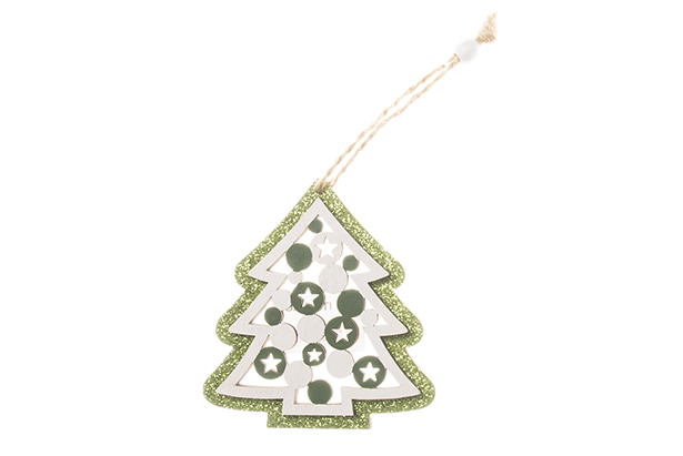 [120302] Pingente de madeira para árvore de natal decorada verde