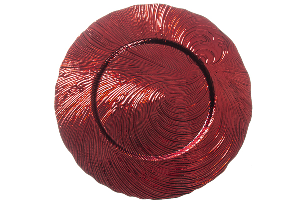 Bajo plato plástico redondo borde ondas rojo 33 cm