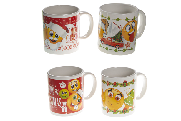 Ceramic mug Christmas decoration faces 9,5 cm