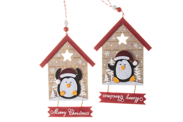 Decoração de casa pendente de Natal com pinguim Feliz Natal 15x10 cm