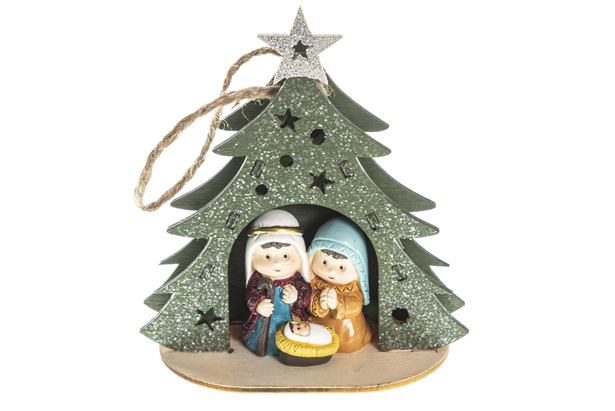 [120483] Nativity tree wood with resin figures with star