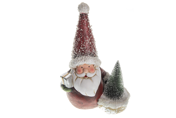 Terracotta figure Santa Claus with snowy hat and assorted pine