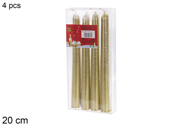 Pack 4 velas candelabros douradas 20 cm