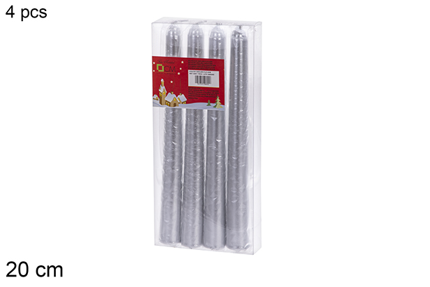 Pack 4 silver candelabra candles 20 cm