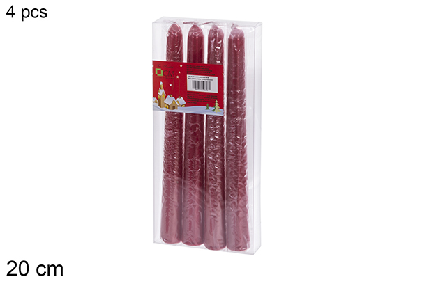 Pack 4 candele candelabri rosse 20 cm