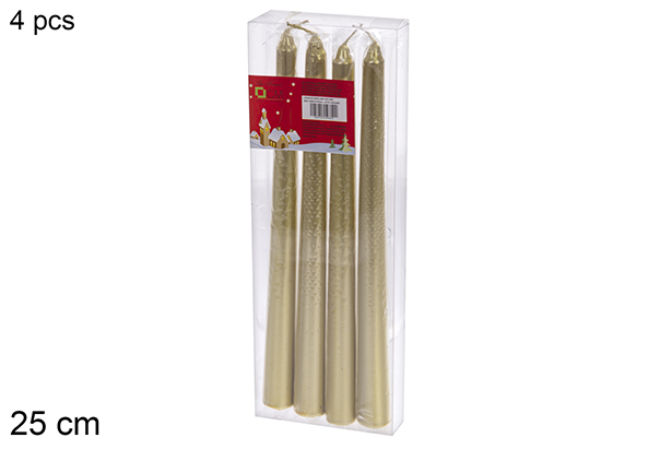 Pack 4 velas candelabros douradas 25 cm
