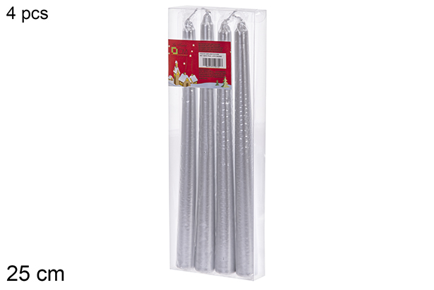 Pack 4 silver candelabra candles 25 cm