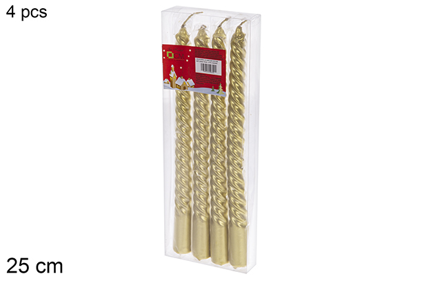 [120626] Pack 4 velas espiral de candelabro oro 25 cm