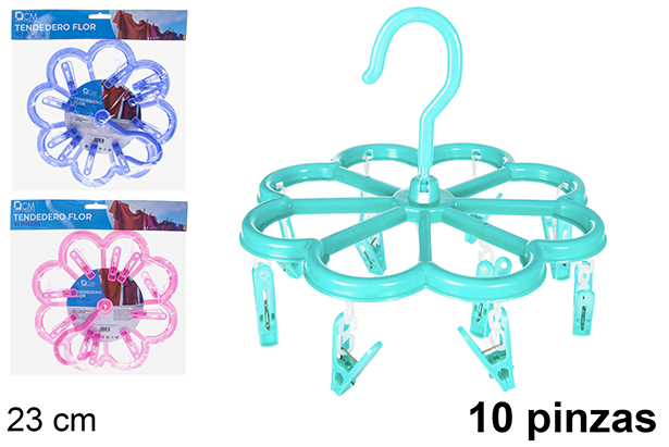 [120711] Varal de plastico em forma de flor com 10 clipes