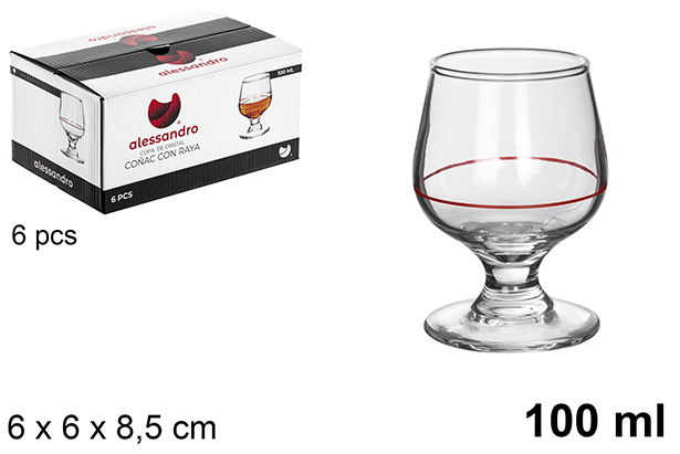 [120740] Copa cristal coñac con linea roja 100 ml