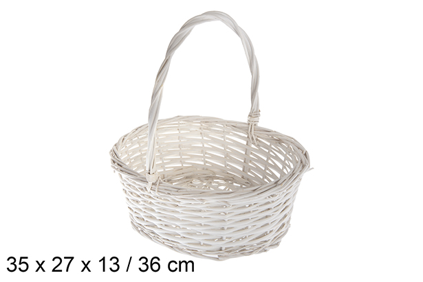 [120814] Panier en osier ovale blanc 35x27x13 cm