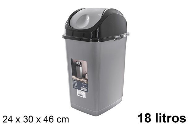 Slim black/gray trash can with swing lid 18 l.