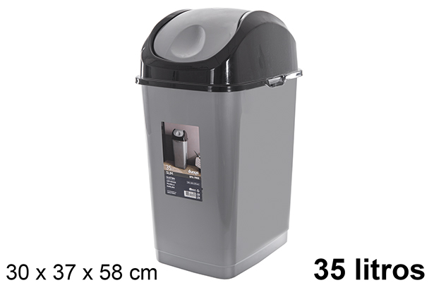 [120832] Slim black/gray swing lid bin 35 liters