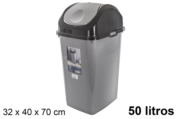 [120833] Pattumiera Slim nera/grigia con coperchio basculante 50 litri