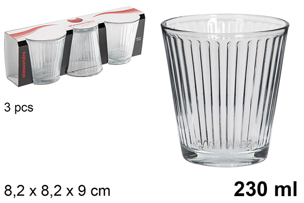 Pack 3 vasos cristal agua Rayas 230 ml