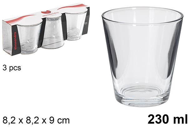 Pack 3 vasos cristal agua cónico 230 ml