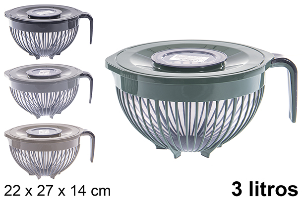 [120882] Cestello per mescolare in plastica con manico e coperchio 3 litri