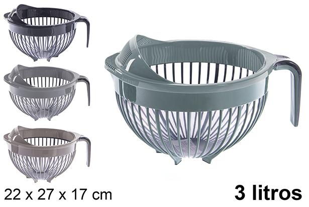 Bol mélangeur en plastique avec poignée et égouttoir 3 l.