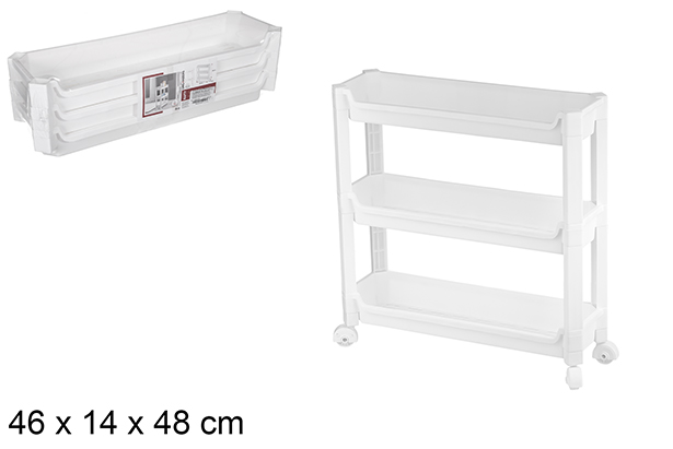 Organisateur en plastique 3 étagères à roulettes 46x14x48 cm