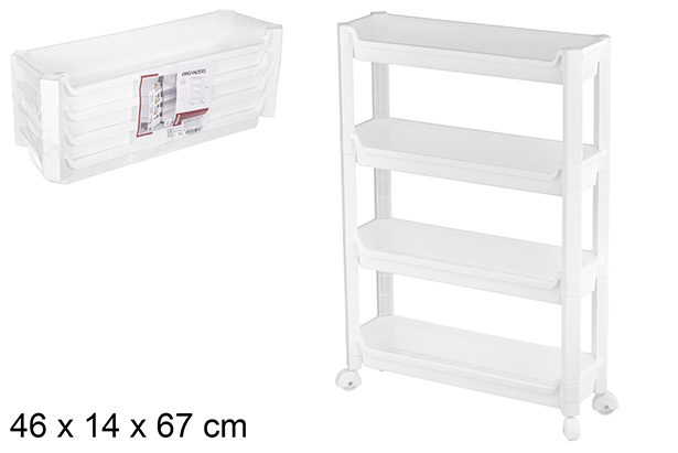 Organizer in plastica 4 ripiani con ruote 46x14x67 cm